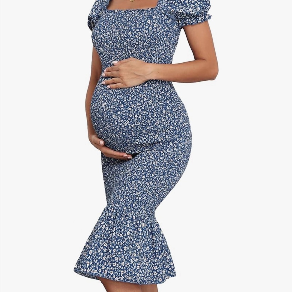 Blue Floral Maternity Dress
